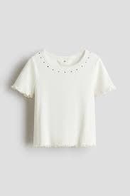 White Embellished cotton top for kids | H&M