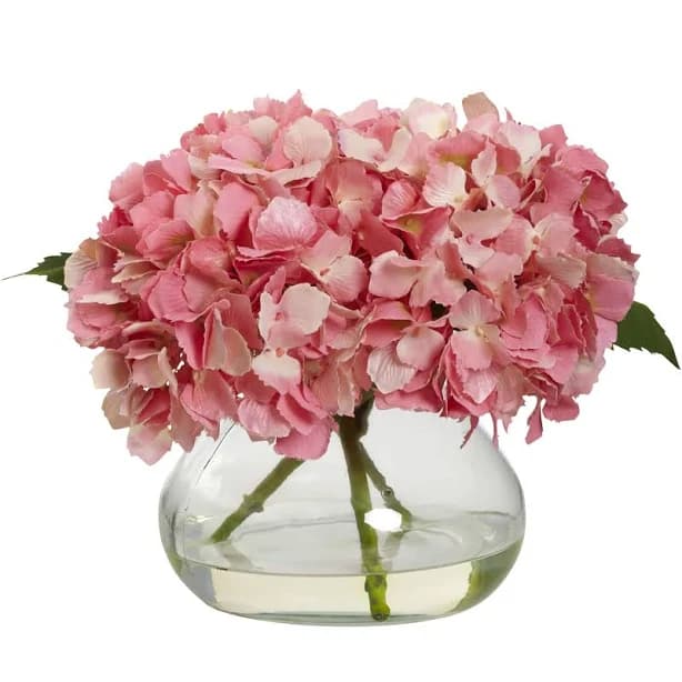 Nearly Natural Blooming Hydrangea with Vase