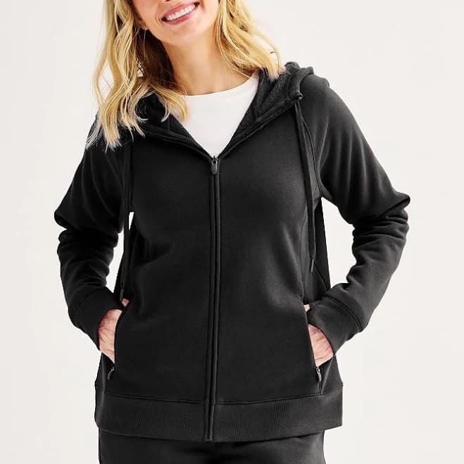Women's Tek Gear Ultrasoft Fleece Full-Zip Hooded Sweatshirt, Size: XL, Mneral Black