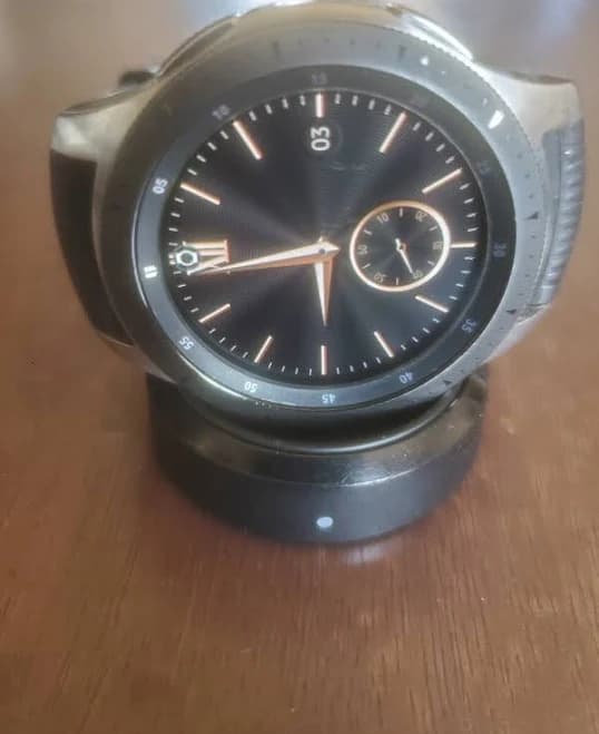 Samsung Galaxy Watch 46mm Stainless Steel Silver Case with Wireless Charging | Black Silicone Band | 4 GB | Tizen