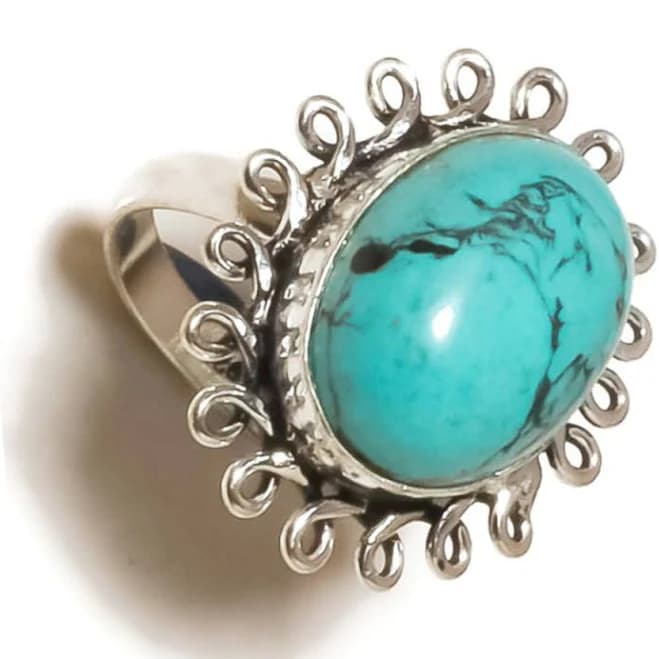 Huge Turquoise Oval Gemstone 925 Sterling Silver Handmade Statement