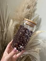 Leopard Animal Print Glass Tumbler with Bamboo Lid & Straw - 16oz