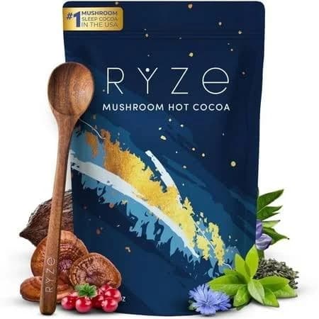 Ryze Mushroom Hot Cocoa Melatonin Sleep Supplement, Keto Cocoa Powder with Reishi, Melatonin, Glycine to Help Fall Asleep and Stay Asleep, 20 Servings