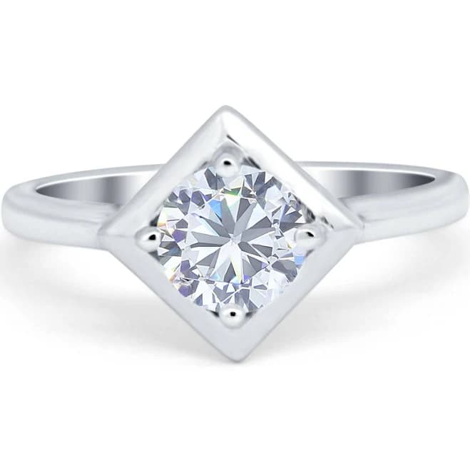 925 Sterling Silver Round Simulated Cubic Zirconia Solitaire Engagement Ring