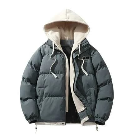 Safuny Mens Hooded Jacket Water Puffer Jacket Full Zip Up Windproof Winter Jacket with Zip Pockets Gray XL, Men's