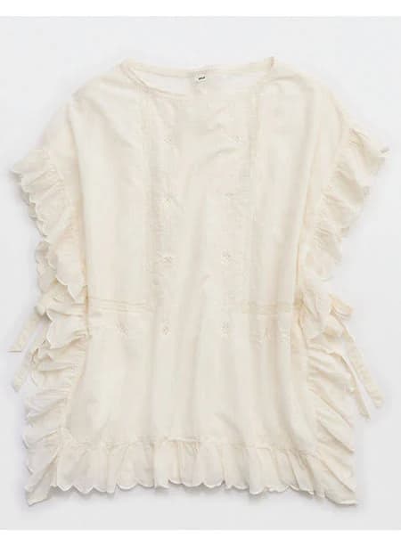 Aerie Women's Embroidered Scalloped Pullover