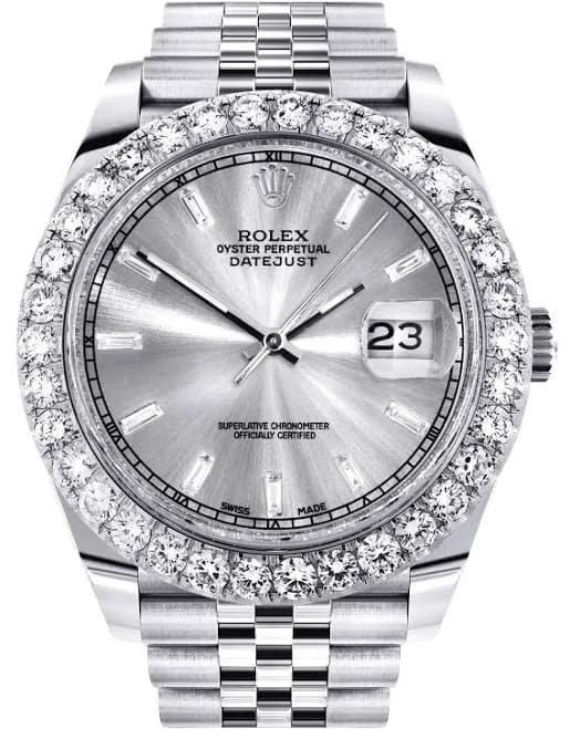 Rolex Datejust 41 Watch | 41 MM | Custom Silver Baguette Diamond Dial | Jubilee Band