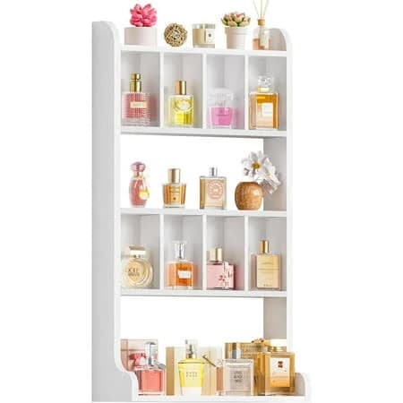 Perfume Organizer Wall Mount & Large Cologne Display Case - Wooden Multi-Tier Trinket Shelf for Fragrances, Collectibles, Figures, Miniatures,
