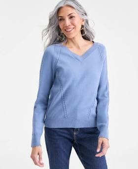 Style & Co. Women's Cable-Knit V-Neck Sweater
