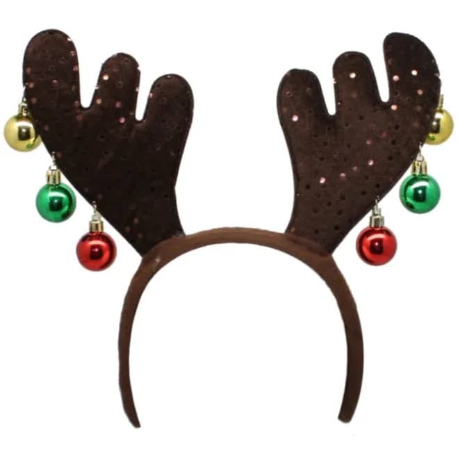 Reindeer Antler Headband with Ornaments Brown