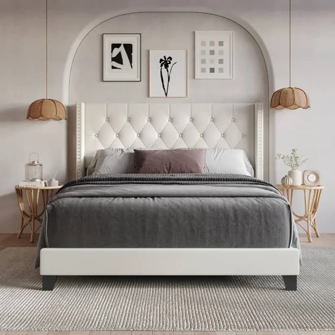 Home Design Homer Tufted Upholstered Panel Bed