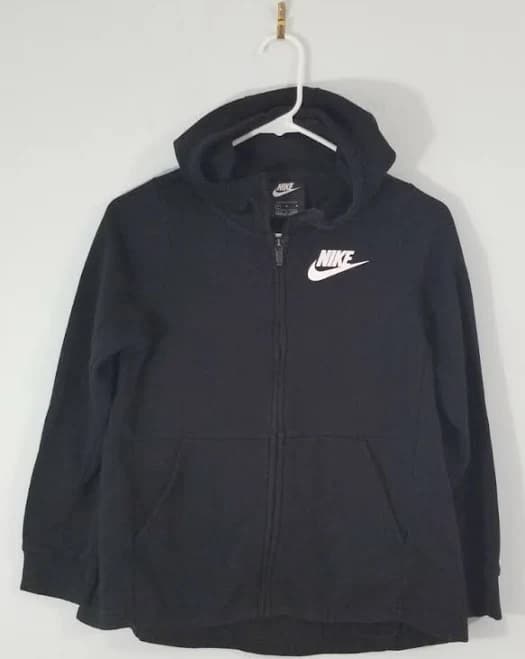 Nike Full Zip Hooded Jacket. Solid Black With White Nike Logo. Unisex.