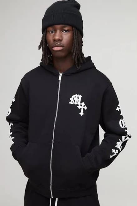 BOOHOOMAN Men's Gothic Graphic Puff Print Hoodie