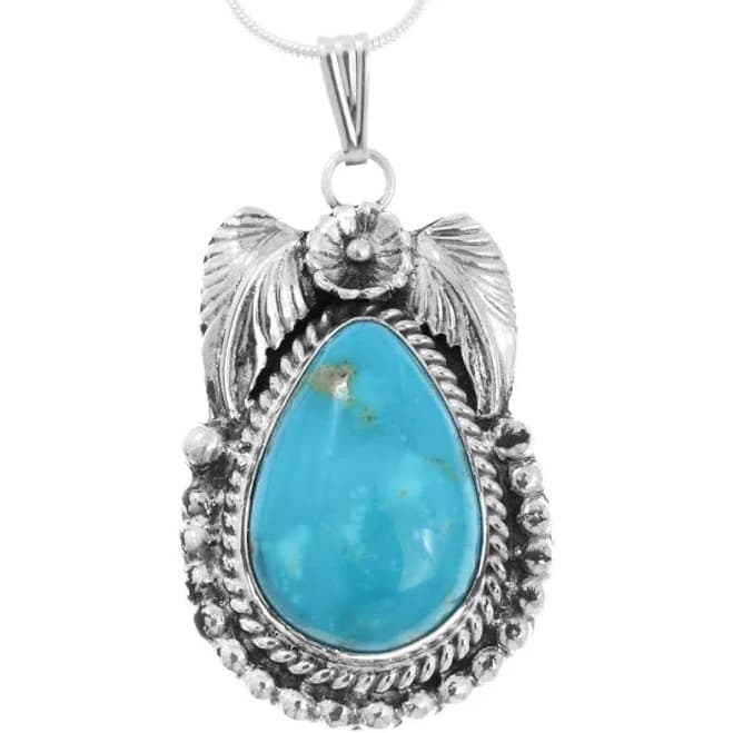 Kingman Ladies Teardrop Turquoise Navajo Silver Pendant with Chain