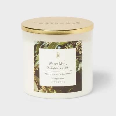 Threshold 3-Wick Lidded Glass Jar Candle Water Mint and Eucalyptus 19oz