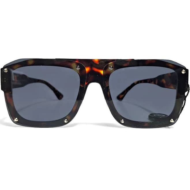Stylish Rectangular Shield Sunglasses With Havana Frame Studs Spikes -