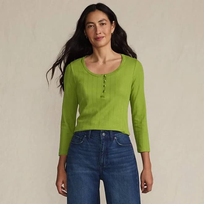 Lands' End Women's 3/4 Sleeve Variegated Micro Rib Henley