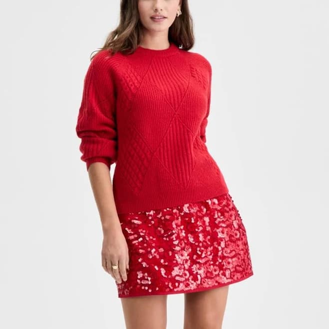On 34th Women's Mixed-Argyle Crewneck Sweater