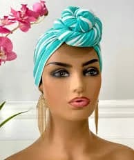 Green & White Stripes Pretied Headwrap
