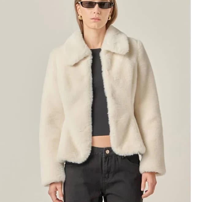 English Factory Women's Peplum Faux Fur Coat