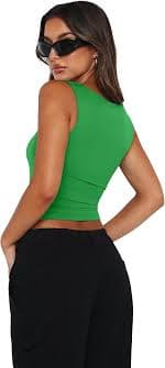 REORIA Women's Sexy Square Neck Crop Tops Going Out Basic Square Neck Summer Casual Corset Tank Tops Preppy Party Night Club Concert Workout Clothes Green Large at Amazon Women's Clothing store