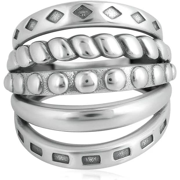 Sterling Silver Textured Five Band Ring