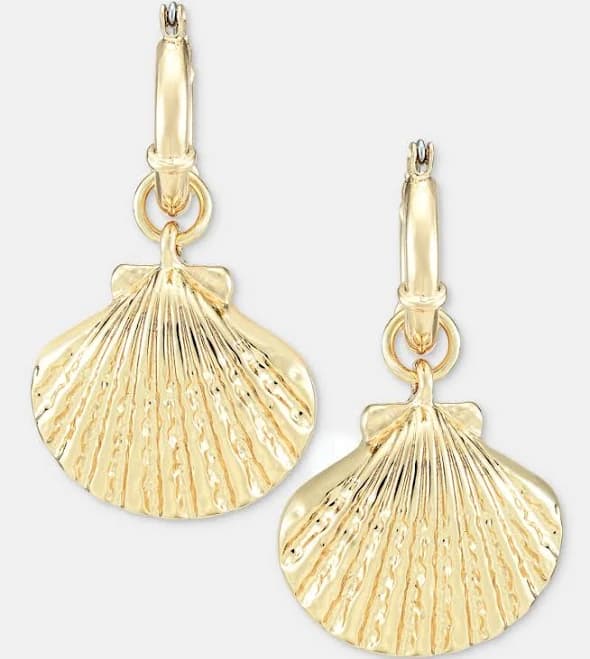 On 34th Women's Shell Charm Hoop Drop Earrings