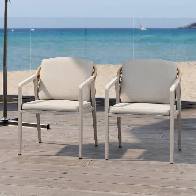 Modern Outdoor Rattan Woven Accent Chair with Iron Frame (Set of 2)