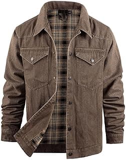 Mens Flannel Lined Denim Jacket Snap Cowboy Cut Western Classic Slim Fit Vintage Heavy Duty Jacket Trucker Coat