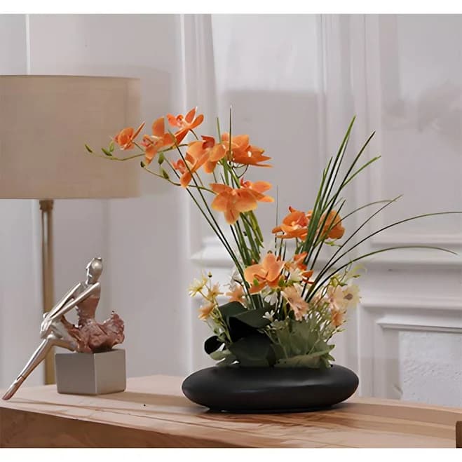Artificial Flower Arrangement - Elegant Vase Paired With Artificial Flowers Wildon Home Base Color: Black, Flower Color: Yellow