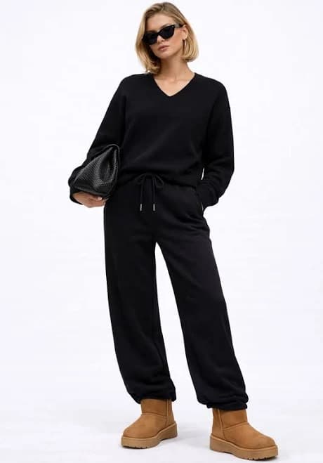 V-Neck Sweater & Wide-Leg Pant Set