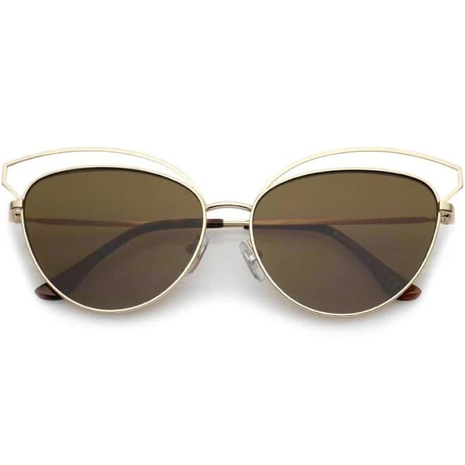 Sunglass LA Women's Open Metal Frame Slim Temple Oversize Cat Eye Sunglasses