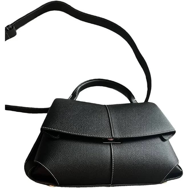 Polene Black Leather Mokki Shoulder Bag