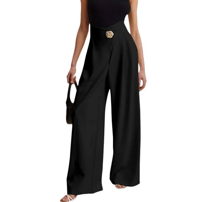 Women's Pants Casual Wide Leg Slim Fit Weekend Commute Gathering Trousers, Size: Medium, Black
