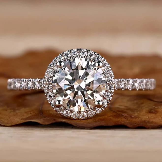 Round Brilliant Cut Lab Grown Diamond Halo Engagement Ring