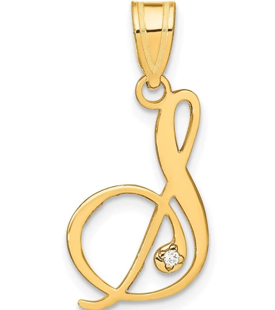 14K Solid Yellow Gold Diamond Initial Pendant Necklace