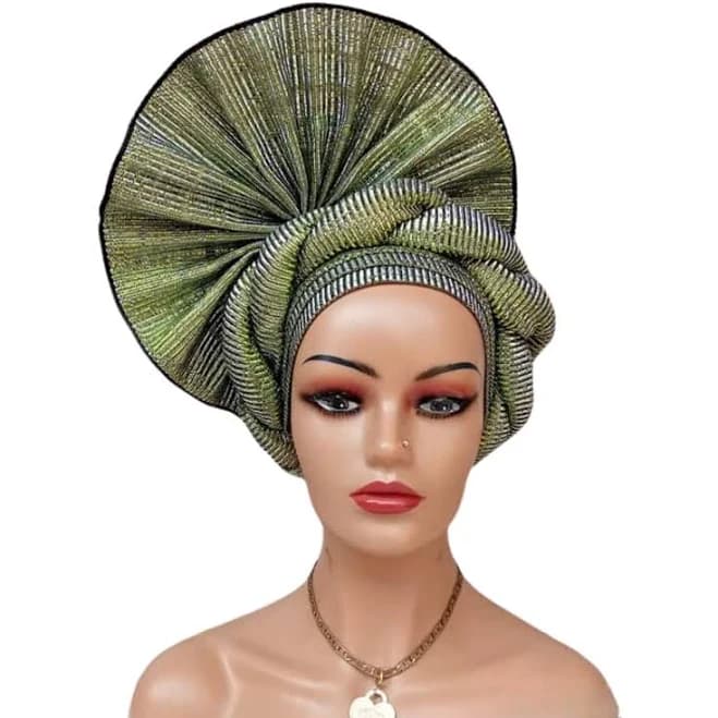 Handmade Green Asooke Gele: Nigerian Wedding Headwear