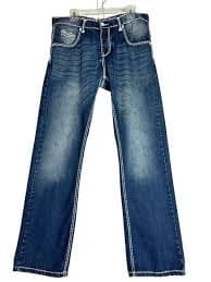 Georgio Peviani Blue Distressed Denim Embroidered Jeans Mens 36x32