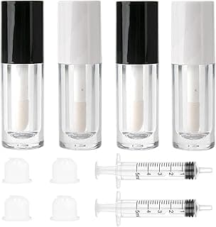 Qeuly 4 Pack Lip Gloss Tubes, 6ml Empty Lip Gloss Tubes with Wand, Clear Plastic Lip Gloss Containers for Skin Care Oil DIY Makeup Lipgloss Making Kit (D25xH86mm)