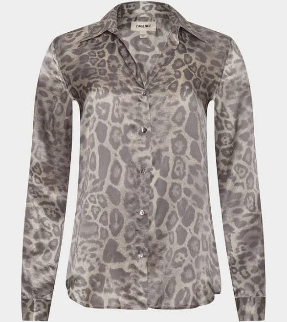 L'AGENCE Women's Leopard Tyler Silk Blouse Grey