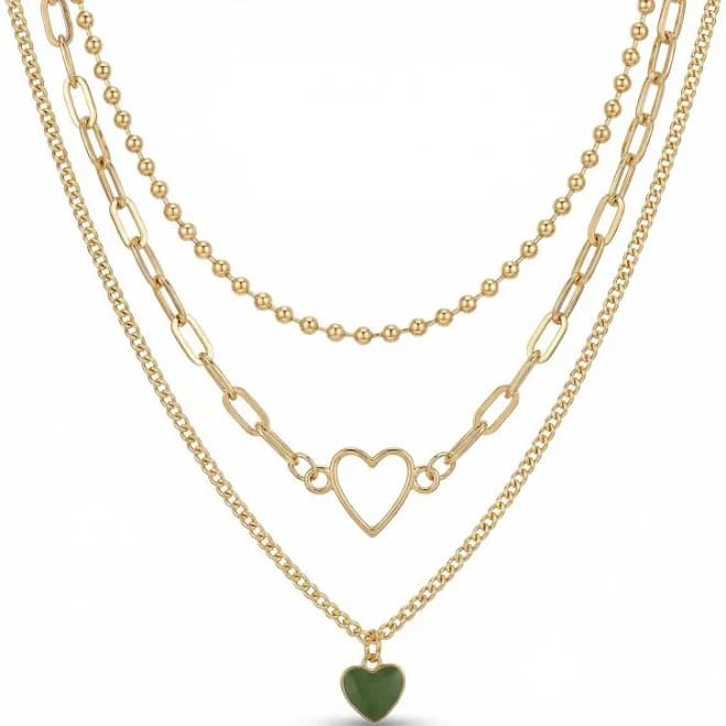 Helloice 3pcs Heart Pendant Beaded Chain Necklace