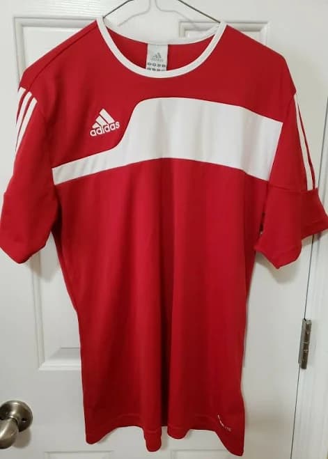 Men's Adidas 3 Stripes Climalite Soccer Training Shirt Red & White