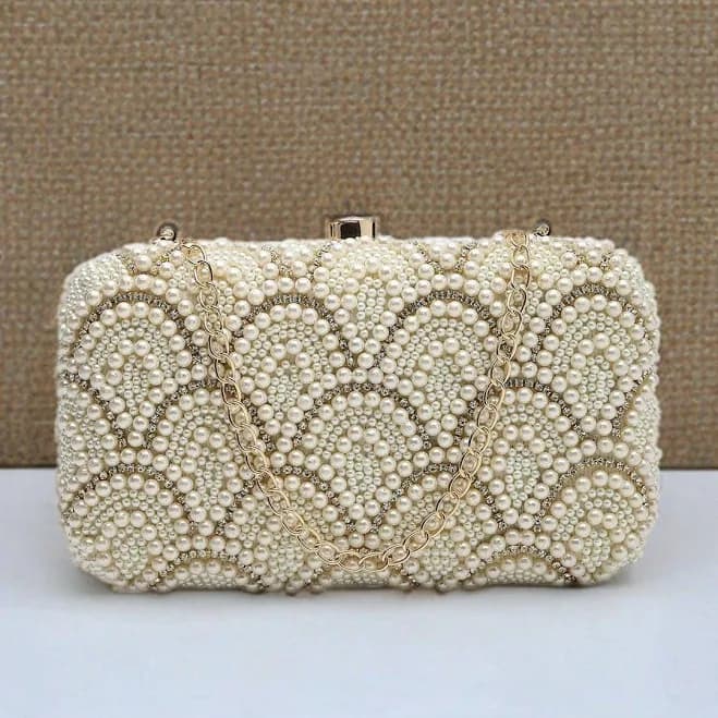 Pearl Embellished Box Clutch