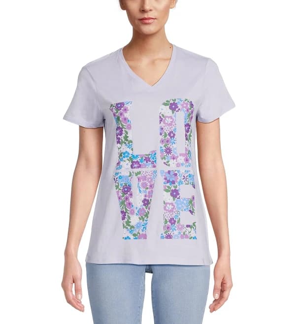 Realsize Women's V-Neck Graphic Tee with Short Sleeves