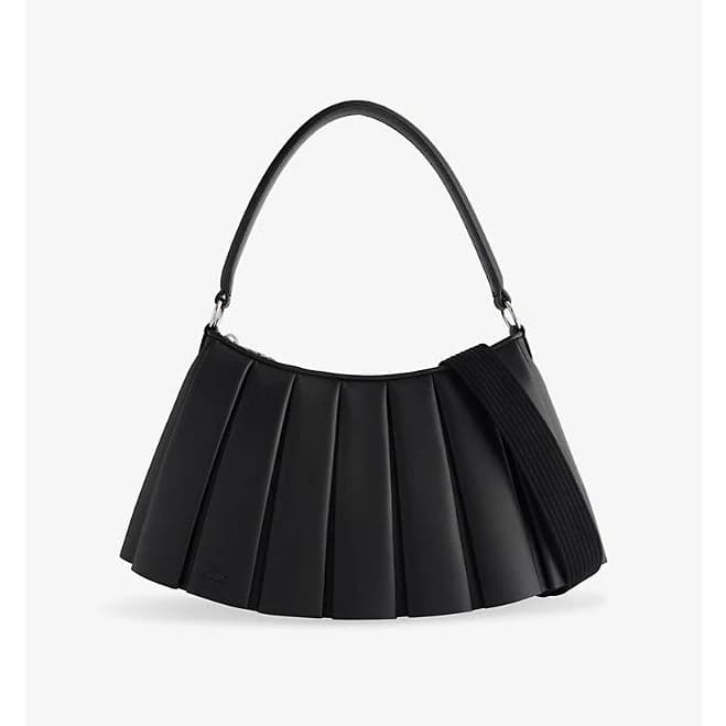 Lacoste Womens Lenglen Pleated Leather Hobo Bag