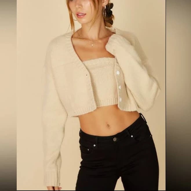 Sheer Love Cropped Cardigan Tube Top Set