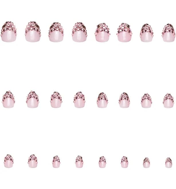 DIY Glamour Pink French Tip Rhinestone Nails