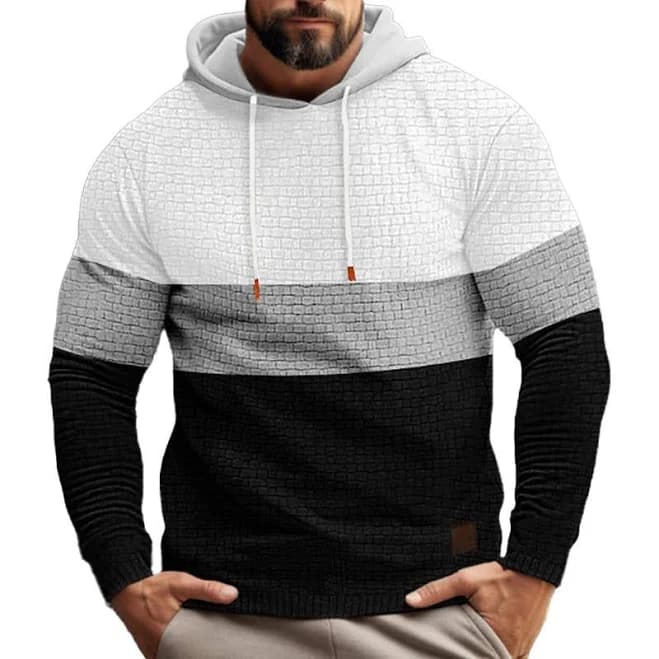 Men's Color Block Waffle Long Sleeve Hooded Sweatshirt