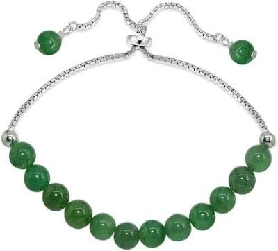 Macy's Women's Genuine Stone Bead Adjustable Bracelet in Silver Plate