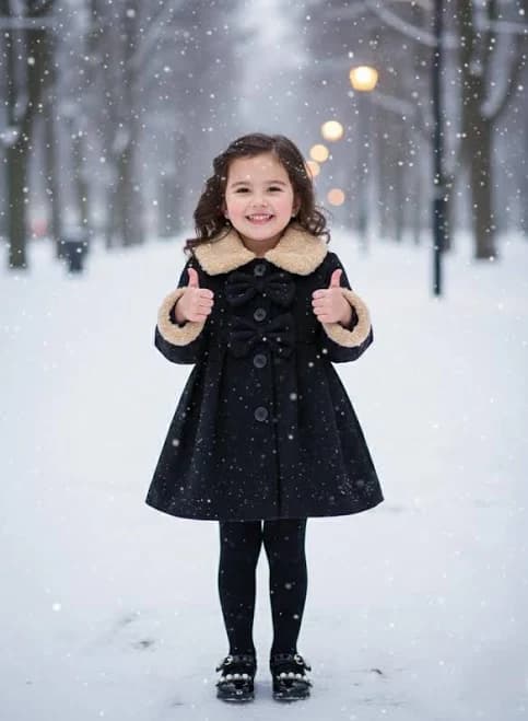 Gildan Girl's Wool Faux Fur Pea Coat with Bow